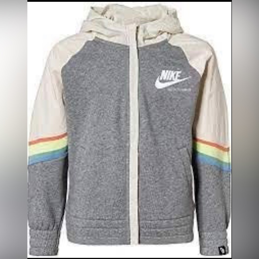New Nike Girls' Sportswear Heritage Full Zip Hoodie X-Large Gray/Tan